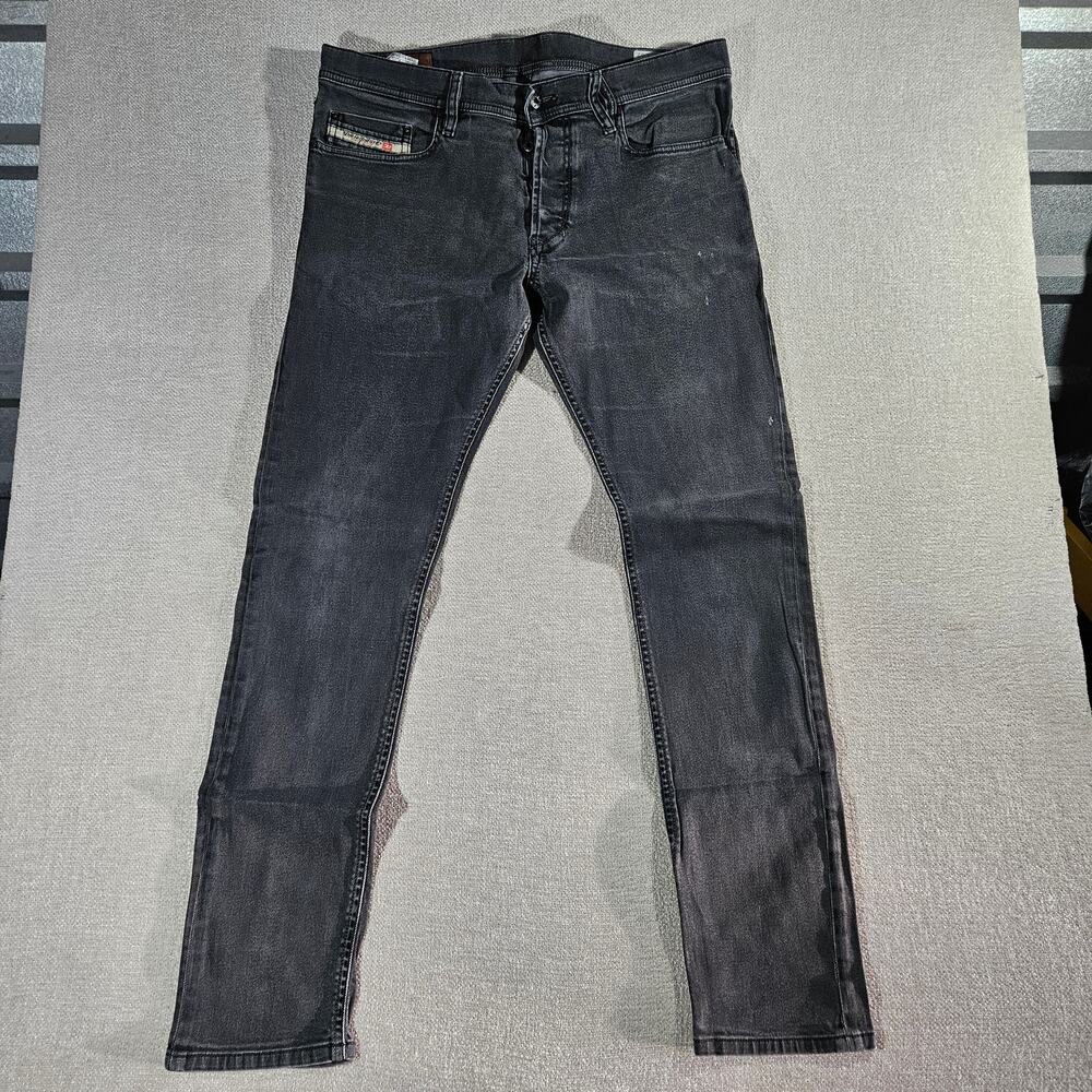 Diesel Tepphar Black Jeans Mens 32x32 Slim Tapered Denim Pants Button Fly